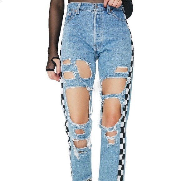 checkered ripped jeans